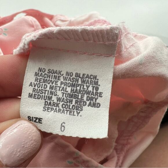 Vintage Oshkosh B’Gosh Pink Overall Shorts Shortalls Girls Floral Made in USA - Picture 3 of 7